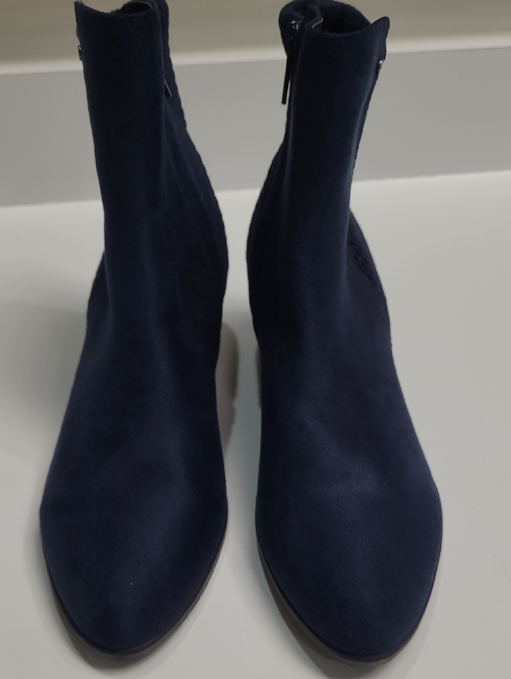 Laura Scott Navy Faux Suede Ankle Boots - Sleek Zip Closure - Size 9